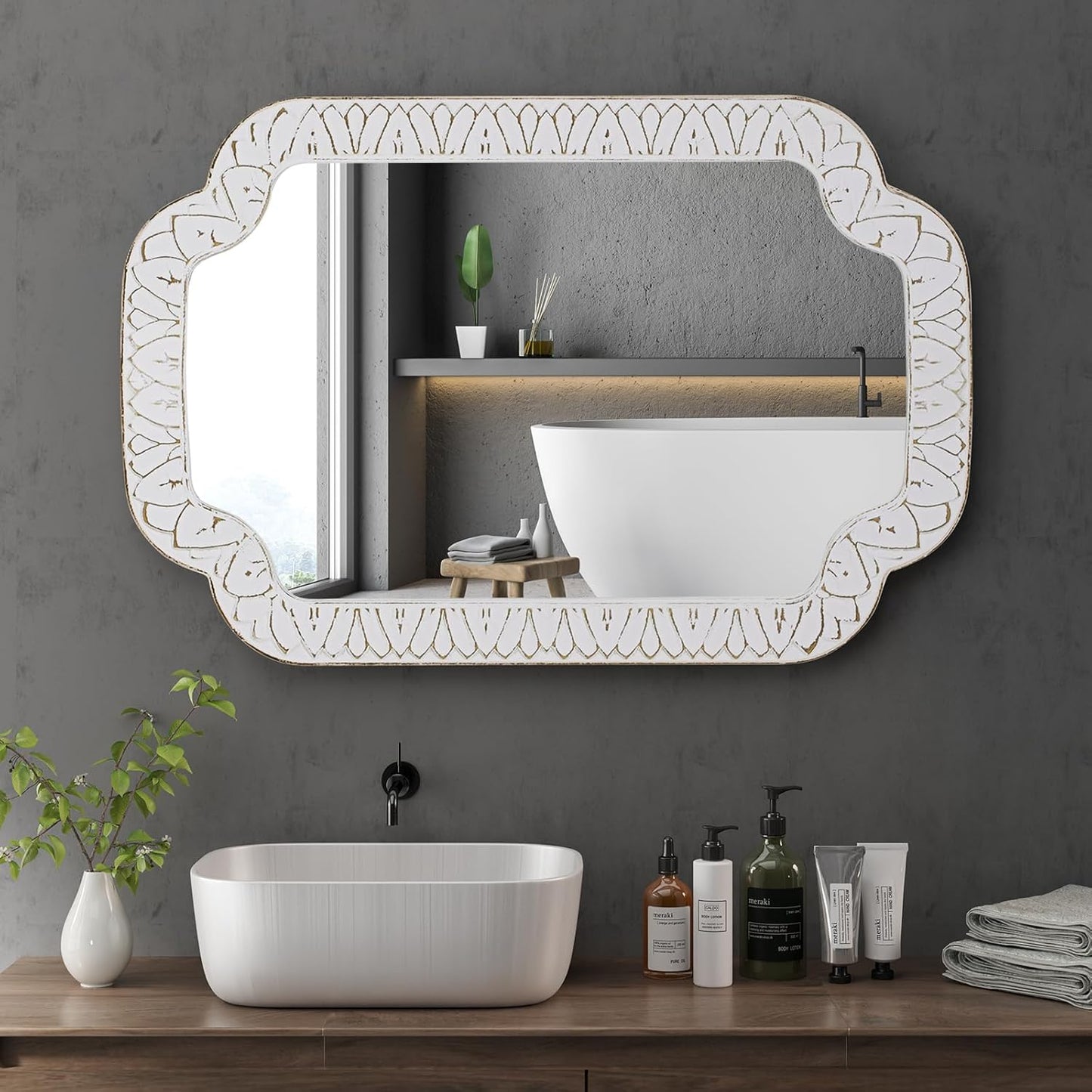 36x24 Inch Farmhouse Rectangle Wall Mirrors with Wooden Frame