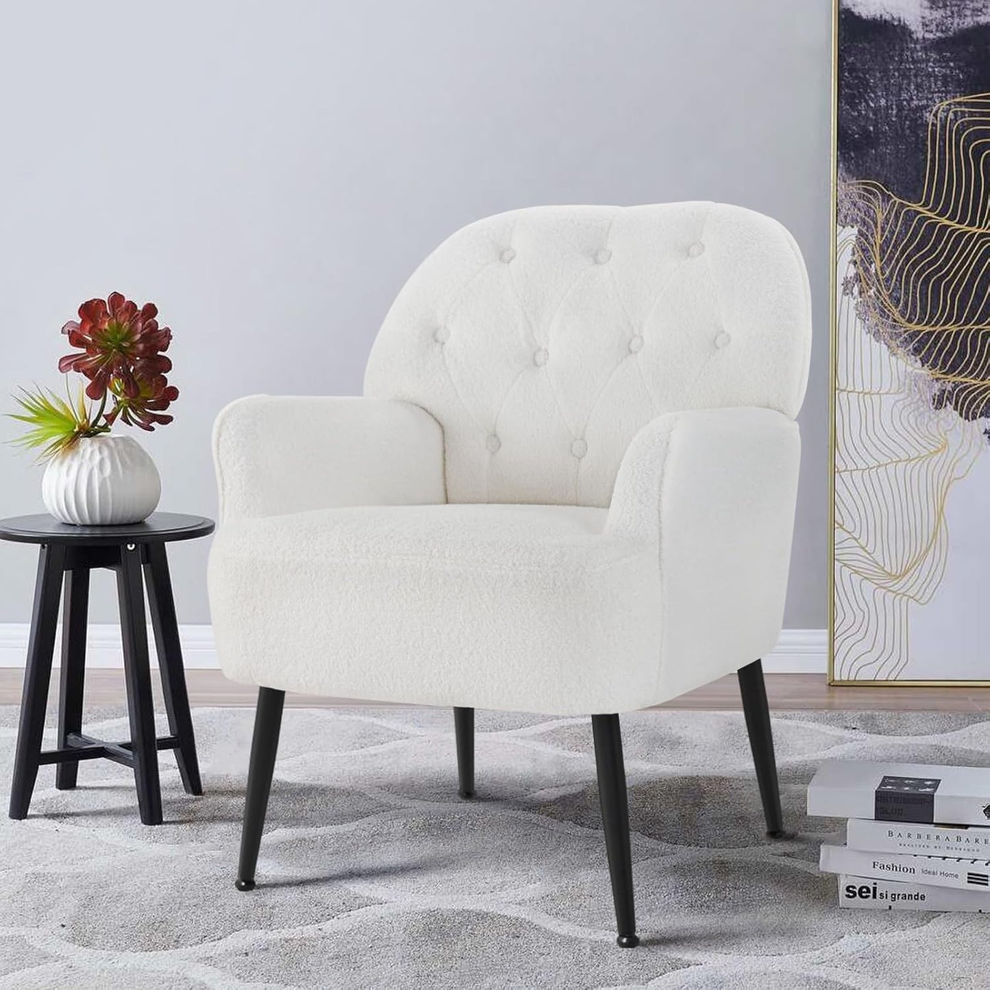 Single Sofa Chair with Arms, Metal Legs