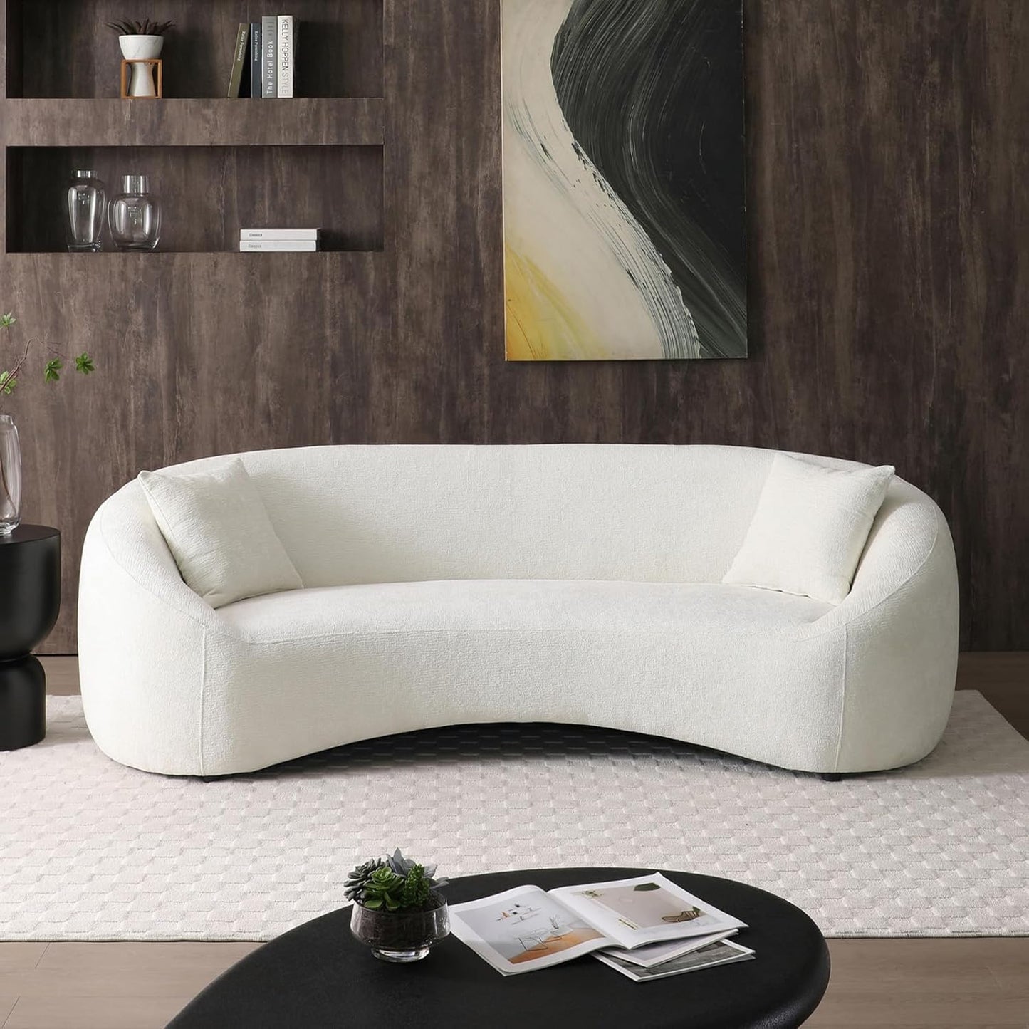 Minimalist Curved 3 Seater Boucle Teddy Velvet Fabric Sofa