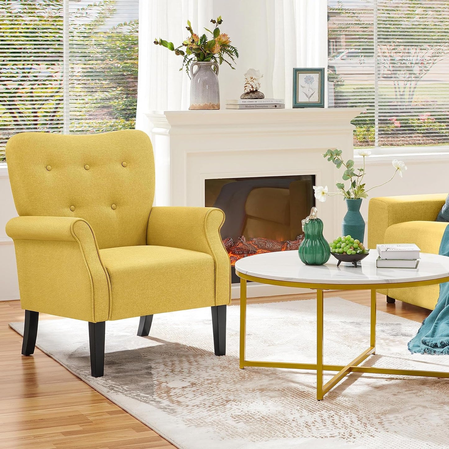 Mid Century Accent Sofa Chair with Sturdy Wood Legs and High Back