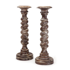Pair of Wooden Twisted Candlesticks