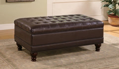 Imtinanz Storage Ottoman with Tufted Accents in Dark Brown Leather Like