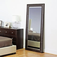 Baxton Studio Floor Mirror with Dark Brown Leather Frame