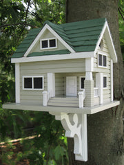Bungalow Birdhouse - Grey with Green Roof