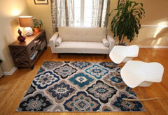 New Traditional Brown Blue Diamonds Floral Abstract Area Rugs