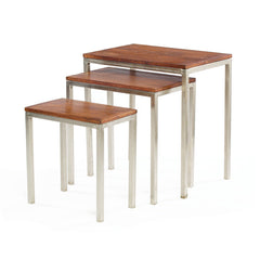 Nickel and Wood Nesting Tables-Set of Three