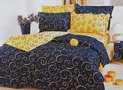 Yellow Swirls Pattern Luxury Style Blue Cotton Luxury 4-Piece Bedding Sets/Duvet Cover