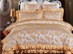 Ornate Camel Embroidery Floral Luxury 6-Piece Satin Bedding Sets