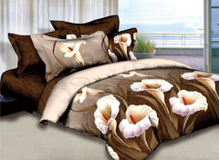 3D Calla Lily Printed Cotton Luxury 4-Piece Camel Bedding Sets/Duvet Cover
