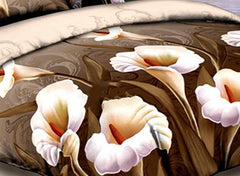 3D Calla Lily Printed Cotton Luxury 4-Piece Camel Bedding Sets/Duvet Cover