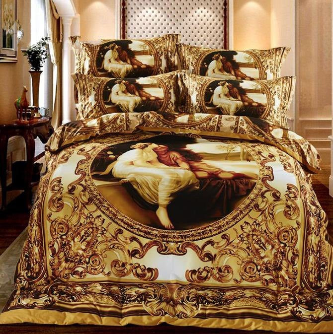 Luxury Yellow Famous Painting Print Luxury 4 Piece Bedding