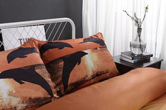 3D Dolphin in the Setting Sun Printed Cotton Luxury 4-Piece Bedding Sets/Duvet Covers