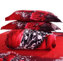 3D Red Rose Printed Cotton Luxury 4-Piece Bedding Sets/Duvet Covers