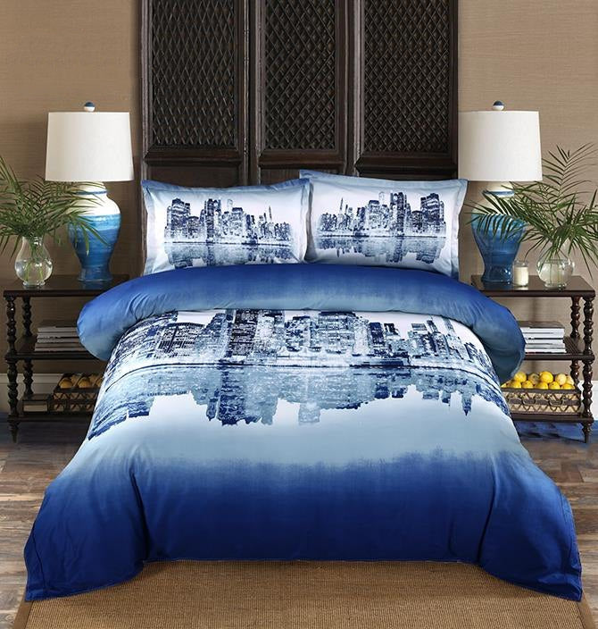 100% Cotton Night city scene duvet cover Luxury 4 piece Bedding sets