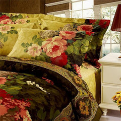 3D Peony Oil Painting Retro Style Luxury 4-Piece Bedding Sets/Duvet Covers