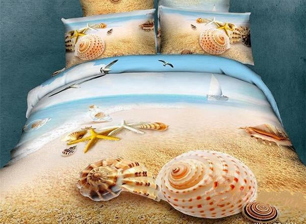 Starfish and Shell 3D Printed Mediterranean Style Cotton Luxury 4-Piece Bedding Sets