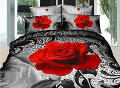 3D Red Rose and Leopard Printed Cotton Luxury 4-Piece Bedding Sets/Duvet Cover