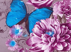 3D Blue Butterfly Surrounding Purple Flowers Printed Cotton Luxury 4-Piece Bedding Sets