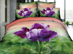 3D Purple Pansy Printed Cotton Luxury 4-Piece Gradient Bedding Sets/Duvet Cover