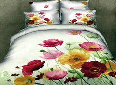 3D Colorful Pansy Printed Cotton Luxury 4-Piece Bedding Sets/Duvet Cover