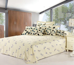 Graceful Leaves 100% Cotton Drill Luxury 4-Piece Light Beige Bedding Sets