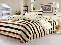 Classic Brown Black Stripe and Dots Beige 4-Piece Bedding Sets/Duvet Cover
