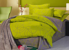 Full Size Coffee Swirls Abstract Pattern Green Cotton Luxury 4-Piece Bedding Sets/Duvet Cover