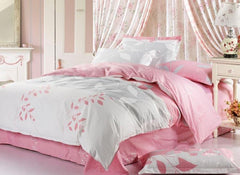Fantastic White and Pink with Graceful Leaves Luxury 4 Piece Bedding Sets