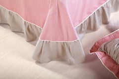Dot Bowknot Lace Edge Luxury 4-Piece Pink and Grey Cotton Bedding Sets/Duvet Cover