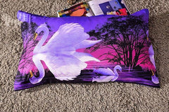3D White Swans in Water Printed Polyester Luxury 4-Piece Purple Bedding Sets/Duvet Covers