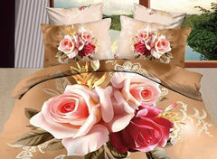 3D Red and Pink Roses Printed Cotton Luxury 4-Piece Bedding Sets/Duvet Covers