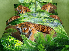 3D Tiger on a Tree Printed Cotton Luxury 4-Piece Bedding Sets/Duvet Covers
