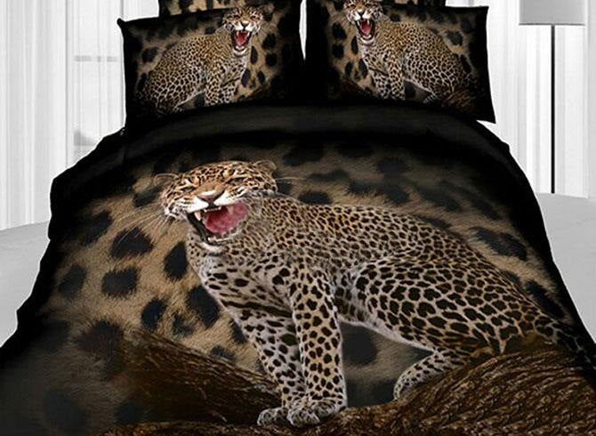 3D Roaring Leopard Printed Cotton Luxury 4-Piece Bedding Sets/Duvet Covers