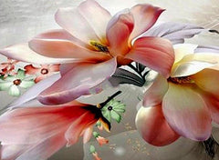 3D Pink Magnolia Printed Cotton Luxury 4-Piece Bedding Sets/Duvet Cover
