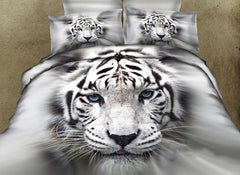 3D White Tiger Printed Cotton Luxury 4-Piece Bedding Sets/Duvet Covers