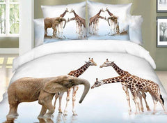 3D Elephant and Giraffe Printed Cotton Luxury 4-Piece Bedding Sets/Duvet Covers