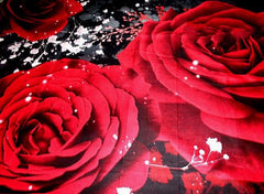 3D Red Rose and Baby Breath Printed Cotton Luxury 4-Piece Bedding Sets