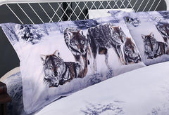 3D Snow Wolf in the Woods Printed Cotton Luxury 4-Piece Bedding Sets/Duvet Covers