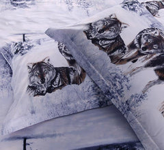 3D Snow Wolf in the Woods Printed Cotton Luxury 4-Piece Bedding Sets/Duvet Covers