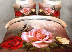 3D Roses and Butterfly Printed Polyester Luxury 4-Piece Bedding Sets/Duvet Covers