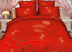 Pretty Red Color Dragon and Moon Print 3D Duvet Cover Sets
