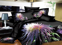 Charming Night Chrysanthemum Flower Print Luxury 4-Piece Polyester 3D Duvet Cover Sets
