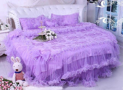 Lace Edging Cotton Princess Luxury 4-Piece Purple Duvet Covers/Bedding Sets