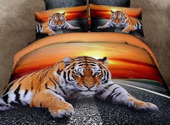 3D Lying Tiger at Dusk Printed Cotton Luxury 4-Piece Bedding Sets/Duvet Covers