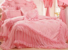 Flower Embroidery Lace Edging Princess Full Size Luxury 4-Piece Duvet Covers/Bedding Sets