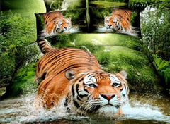 3D Tiger Jumping into Water Printed Cotton Luxury 4-Piece Bedding Sets/Duvet Covers