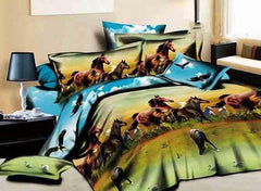 3D Running Horses Printed Cotton Rustic Style Luxury 4-Piece Bedding Sets/Duvet Covers