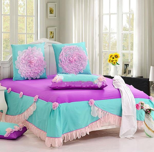 Romantic Pink Lace Flowers Princess Cotton Luxury 6-piece Bedding Sets/Duvet Cover