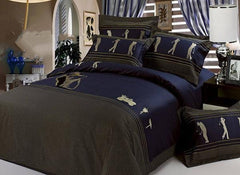 Noble Dark Blue with Figure and Golf Pattern Cotton Luxury 4-Piece Bedding Sets