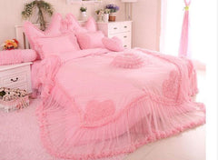 Dot and Heart Pattern Cotton and Lace Full Size Luxury 4-Piece Duvet Covers/Bedding Sets